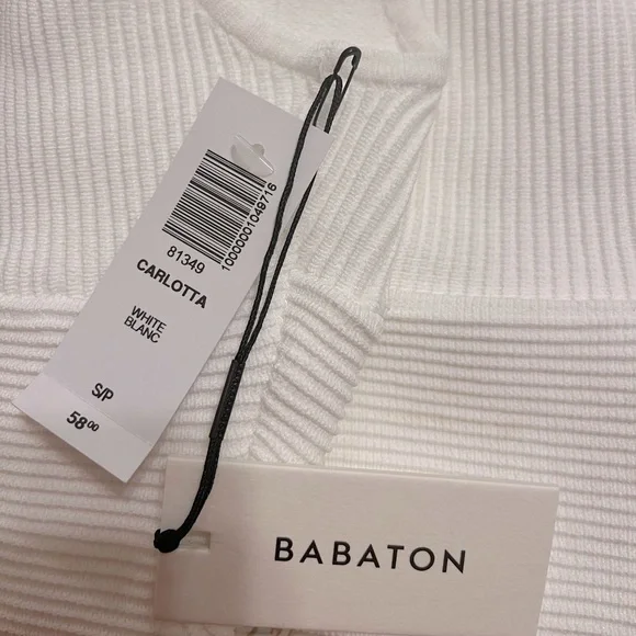 NWT Babaton Aritzia White Deep V Crop Tank Top Quite Luxury Minimalist Cropped - Picture 5 of 6